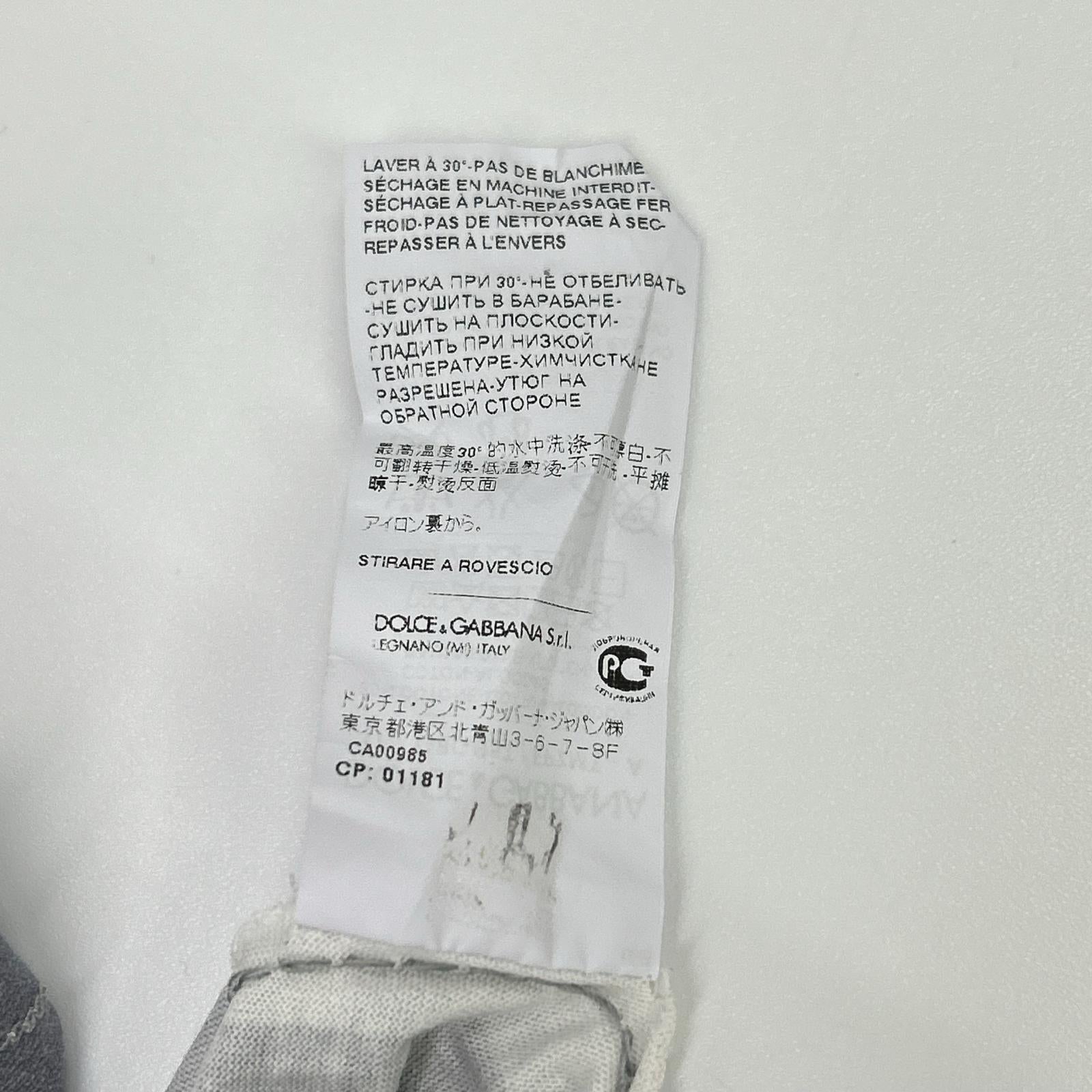 DOLCE&GABBANA ドルチェアンドガッバーナ G8GB5T FP7MT ホワイト×グレー コットン ストライプ WHAT? プリントTシャツ トップス