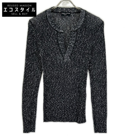 DOLCE&GABBANA ドルチェアンドガッバーナ G7578K F79M2 ブラック×ホワイト ミックス オープンカラー ニットトップス トップス