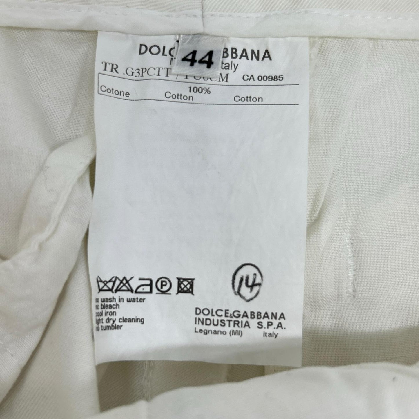 DOLCE&GABBANA ドルチェアンドガッバーナ G3PCTT ホワイト コットン ストレートパンツ ボトムス