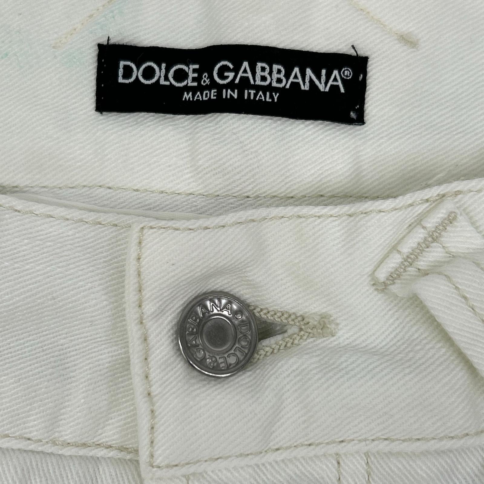 DOLCE&GABBANA ドルチェアンドガッバーナ G3LETD ホワイト コットン プレート ボタンフライ ストレートパンツ ボトムス