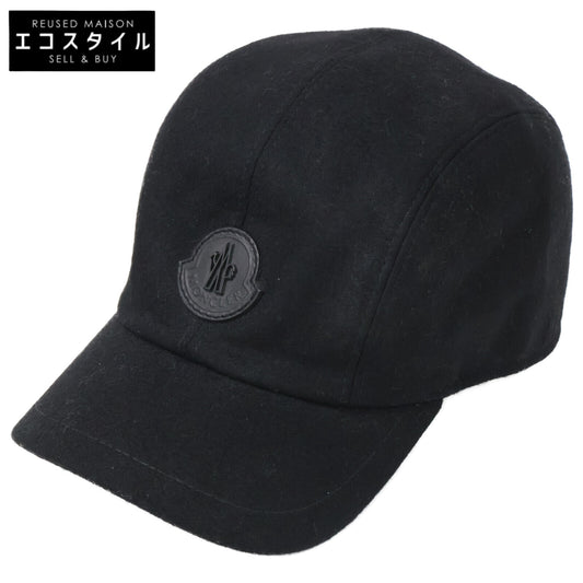 MONCLER モンクレール 【美品】BERRETTO ウール レザーロゴワッペン ベースボールキャップ 帽子