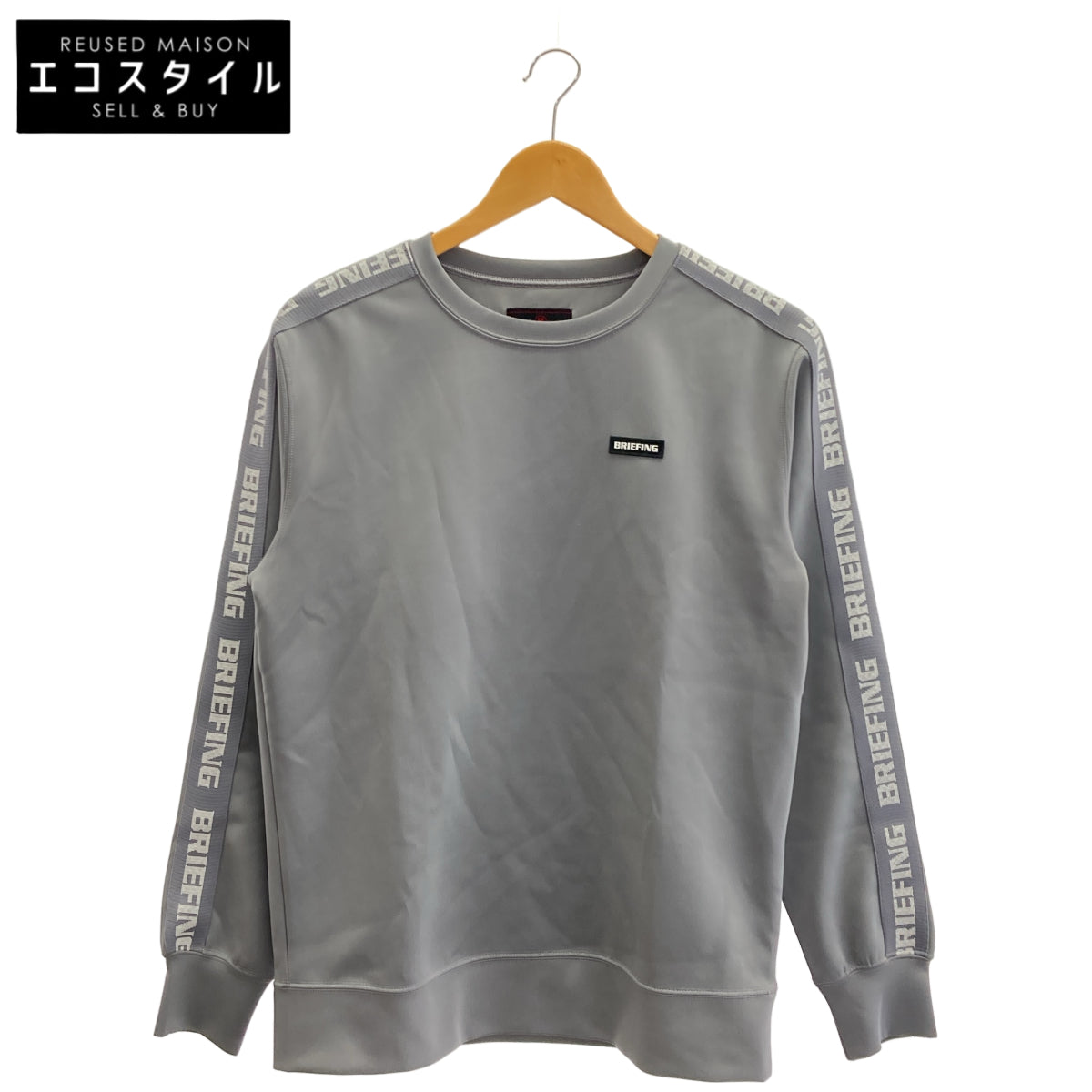 BRIEFING Briefing BRG221M37 Gray Side Logo Stripe Crew-Neck Sweatshirt Top