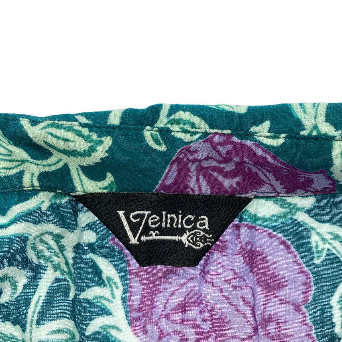 Velnica ヴェルニカ グリーン×パープル コットン 総柄ワンピース トップス