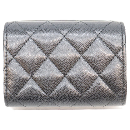 CHANEL シャネル AP3725 黒 ココマーク スター キャビアスキン シルバー金具 三つ折り 財布 三つ折り財布（小銭入れあり）