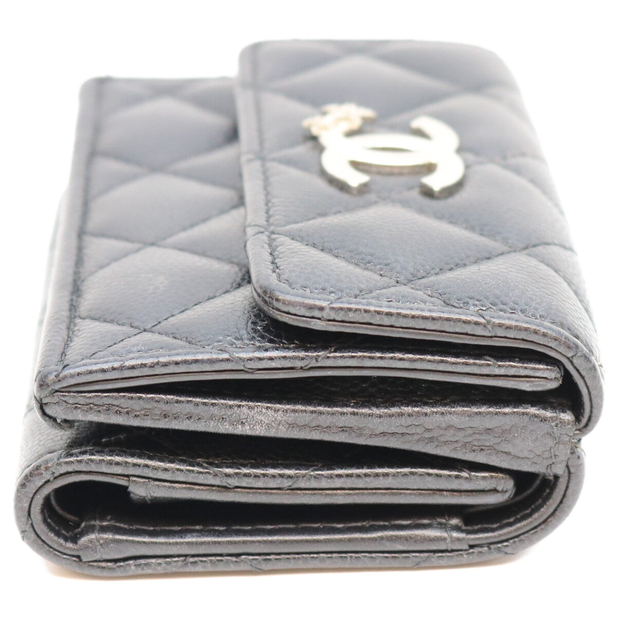 CHANEL シャネル AP3725 黒 ココマーク スター キャビアスキン シルバー金具 三つ折り 財布 三つ折り財布（小銭入れあり）