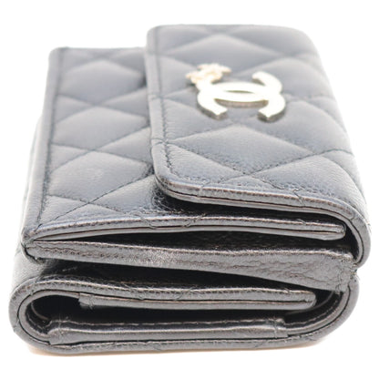 CHANEL シャネル AP3725 黒 ココマーク スター キャビアスキン シルバー金具 三つ折り 財布 三つ折り財布（小銭入れあり）