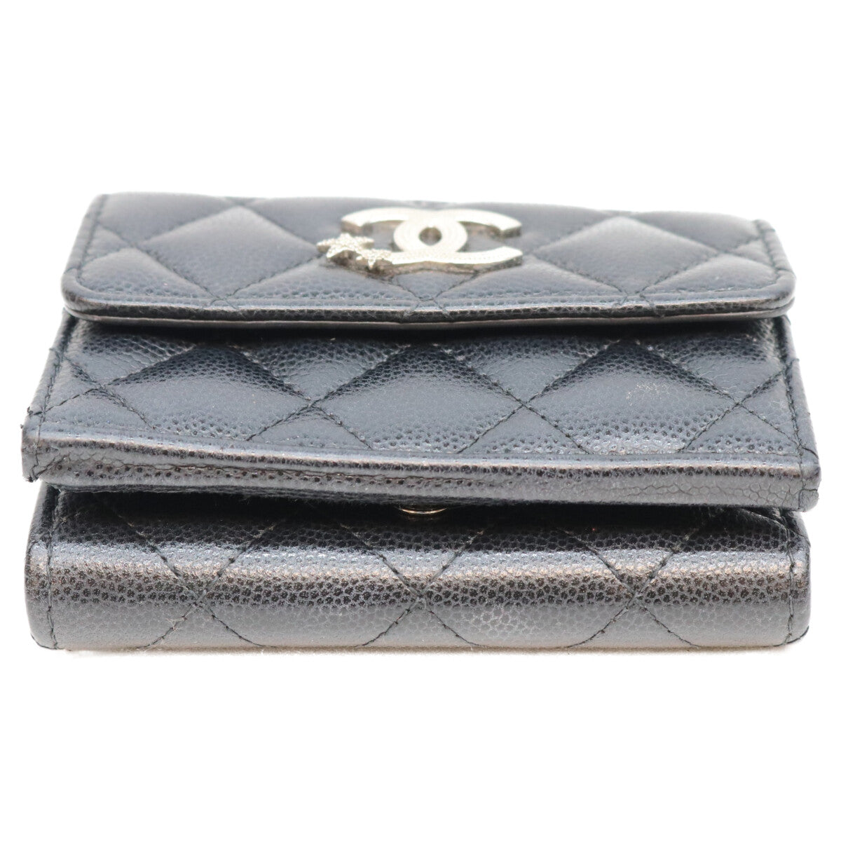CHANEL シャネル AP3725 黒 ココマーク スター キャビアスキン シルバー金具 三つ折り 財布 三つ折り財布（小銭入れあり）