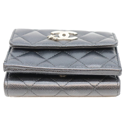 CHANEL シャネル AP3725 黒 ココマーク スター キャビアスキン シルバー金具 三つ折り 財布 三つ折り財布（小銭入れあり）