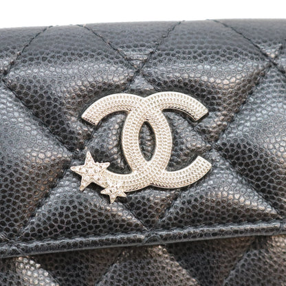 CHANEL シャネル AP3725 黒 ココマーク スター キャビアスキン シルバー金具 三つ折り 財布 三つ折り財布（小銭入れあり）