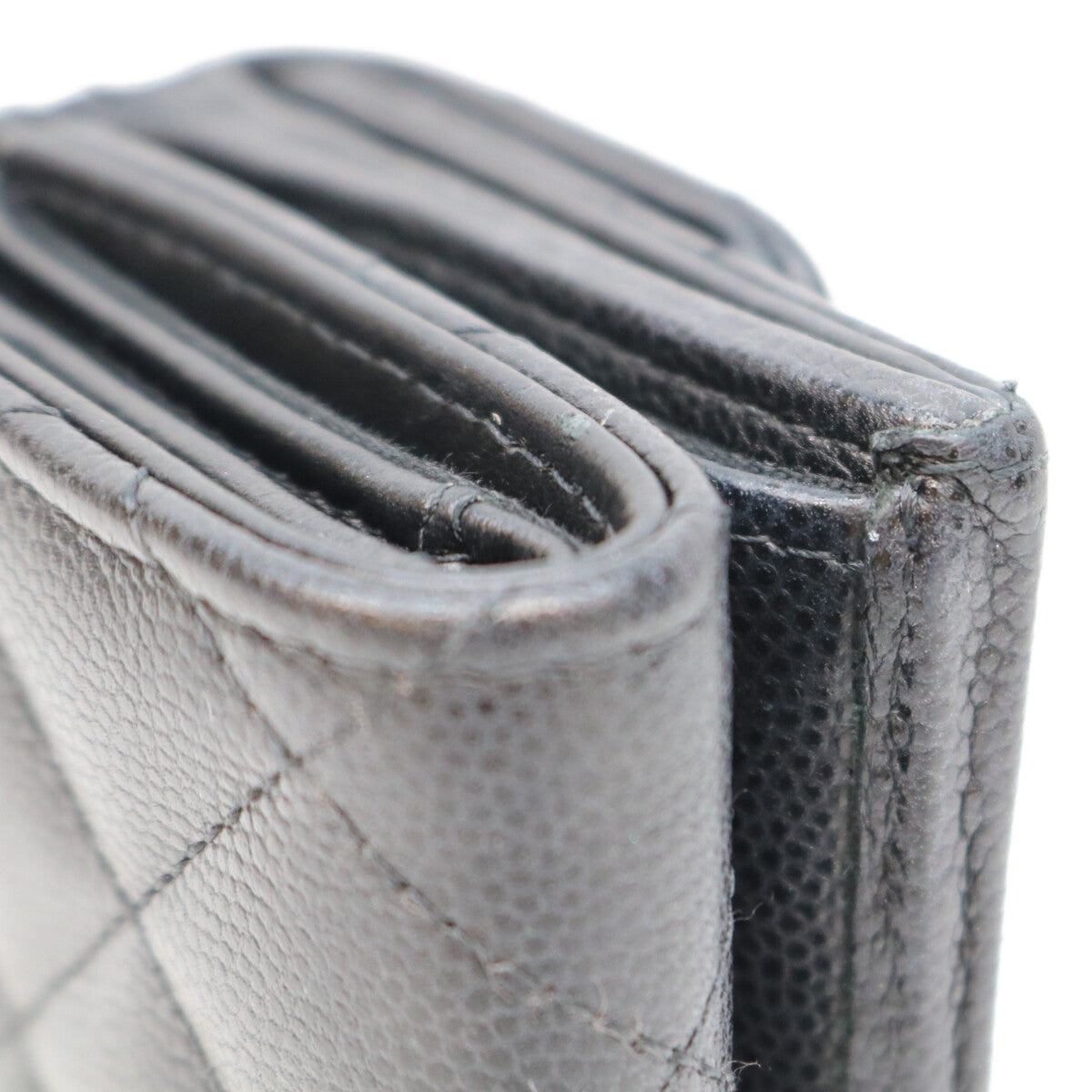 CHANEL シャネル AP3725 黒 ココマーク スター キャビアスキン シルバー金具 三つ折り 財布 三つ折り財布（小銭入れあり）