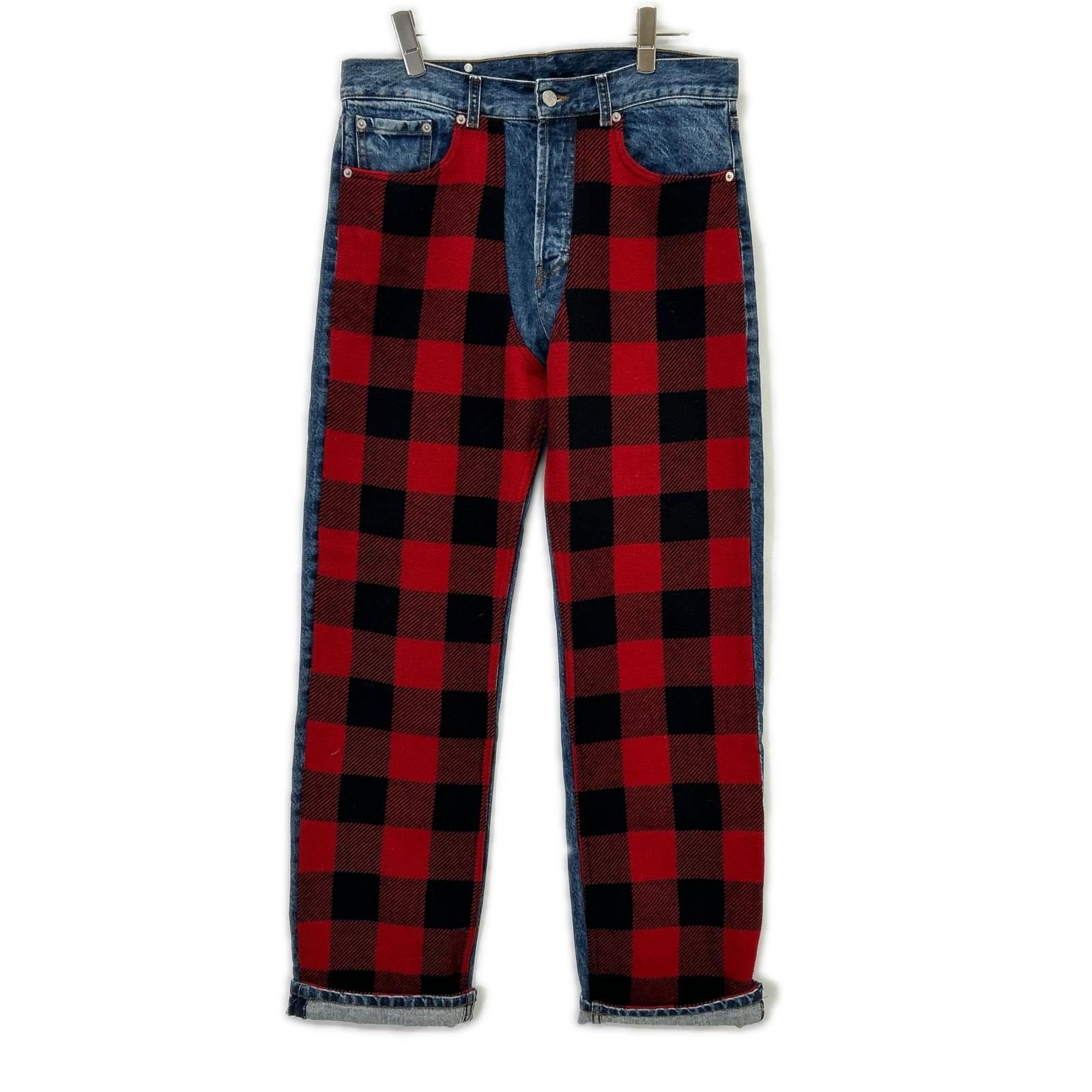 DRIES VAN NOTEN ドリスヴァンノッテン 17AW PRDN-HA-1017 インディゴ タータンチェック パッチワーク デニムパンツ ボトムス