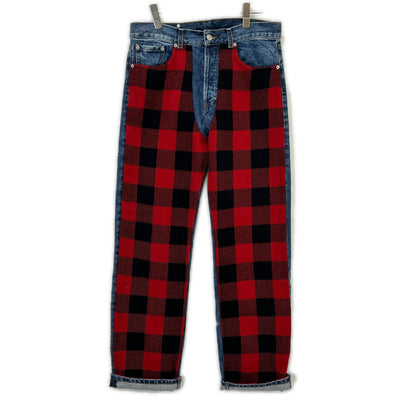 DRIES VAN NOTEN ドリスヴァンノッテン 17AW PRDN-HA-1017 インディゴ タータンチェック パッチワーク デニムパンツ ボトムス