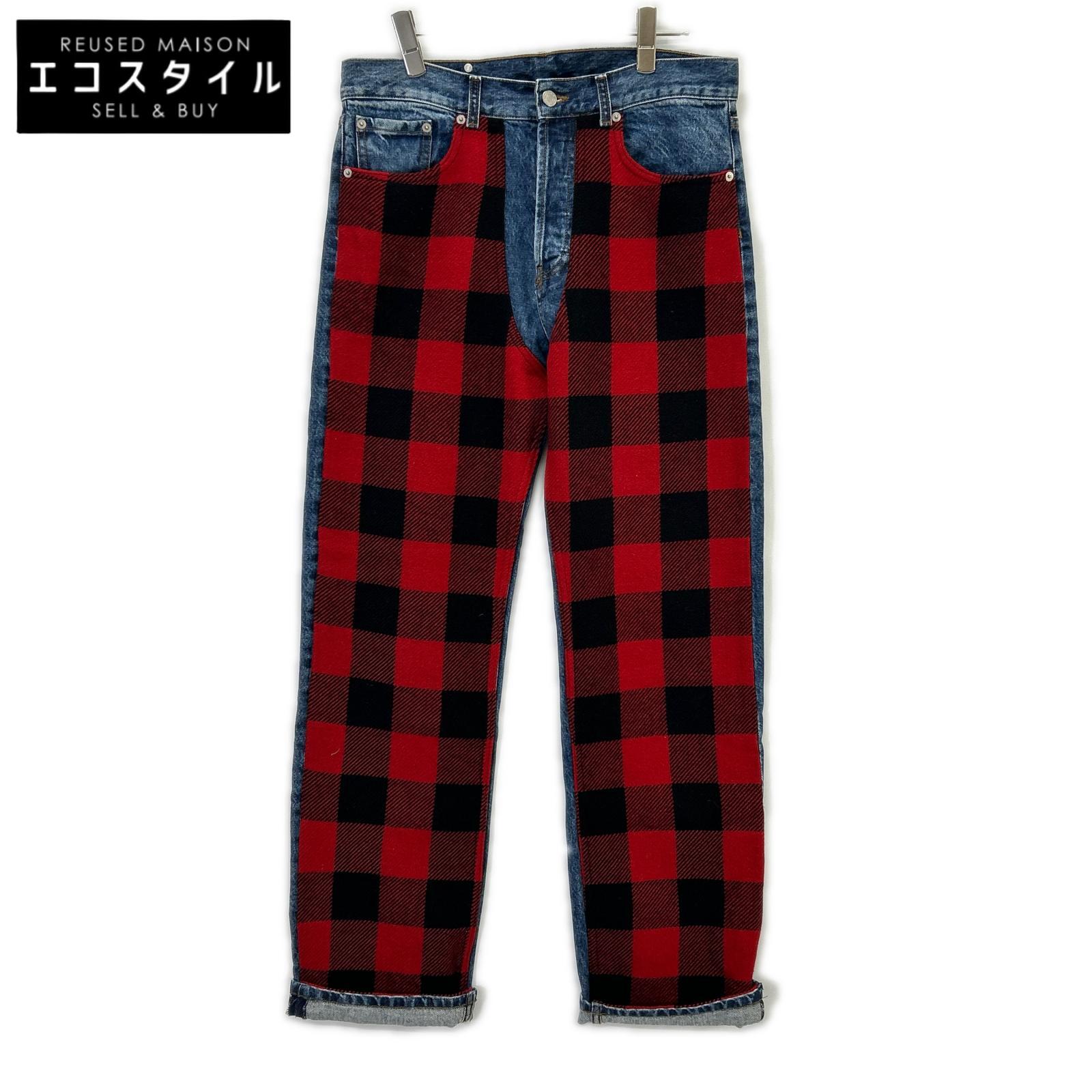 DRIES VAN NOTEN ドリスヴァンノッテン 17AW PRDN-HA-1017 インディゴ タータンチェック パッチワーク デニムパンツ ボトムス