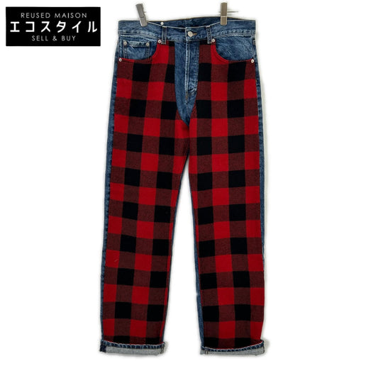 DRIES VAN NOTEN ドリスヴァンノッテン 17AW PRDN-HA-1017 インディゴ タータンチェック パッチワーク デニムパンツ ボトムス