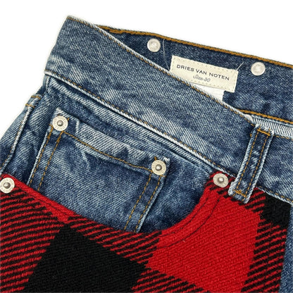 DRIES VAN NOTEN ドリスヴァンノッテン 17AW PRDN-HA-1017 インディゴ タータンチェック パッチワーク デニムパンツ ボトムス