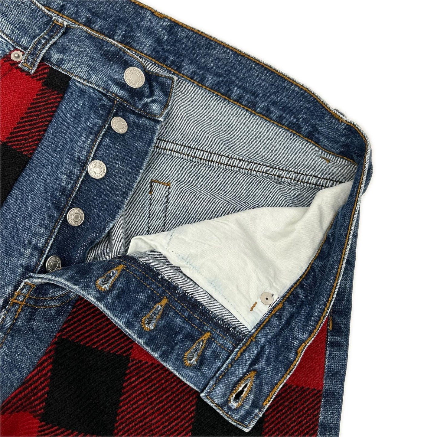 DRIES VAN NOTEN ドリスヴァンノッテン 17AW PRDN-HA-1017 インディゴ タータンチェック パッチワーク デニムパンツ ボトムス