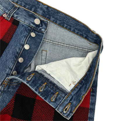 DRIES VAN NOTEN ドリスヴァンノッテン 17AW PRDN-HA-1017 インディゴ タータンチェック パッチワーク デニムパンツ ボトムス