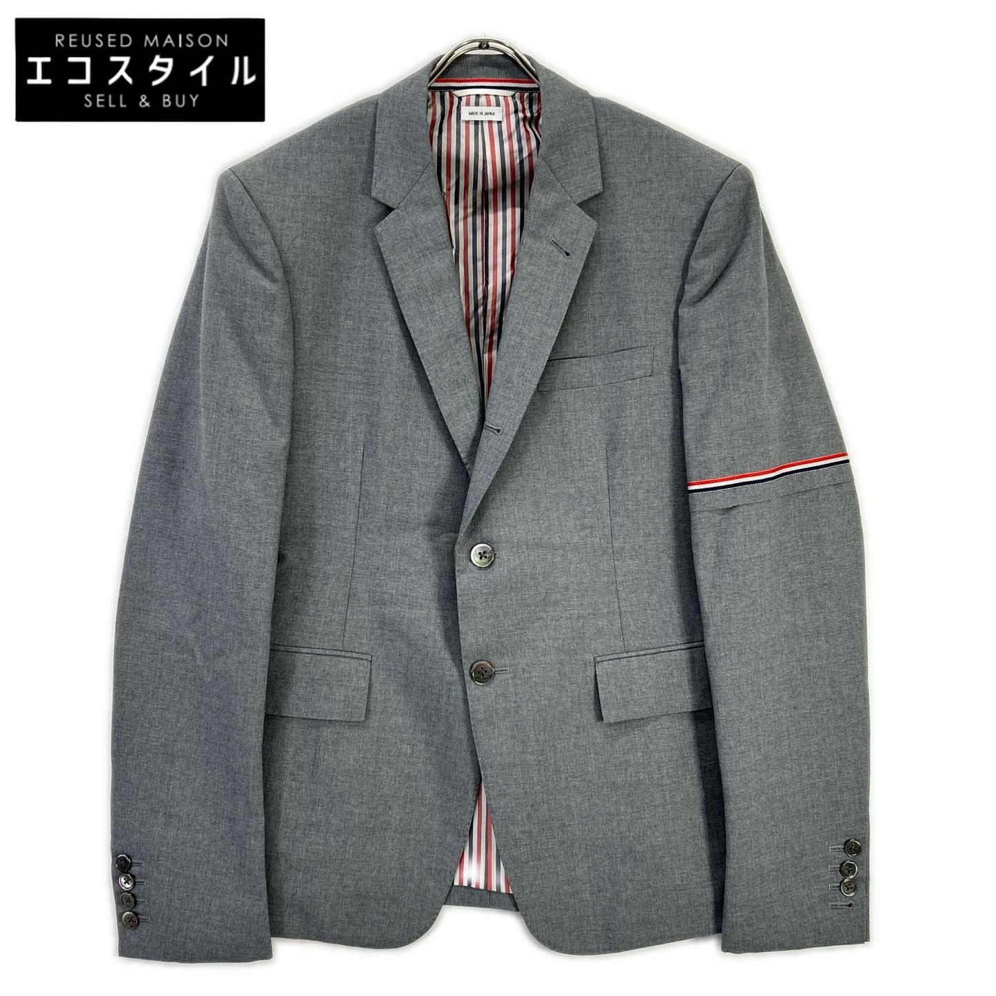 THOM BROWNE MJC187A-02872-035 Gray RWB Arm-Selvedge High-Armhole 3B Jacket Jacket