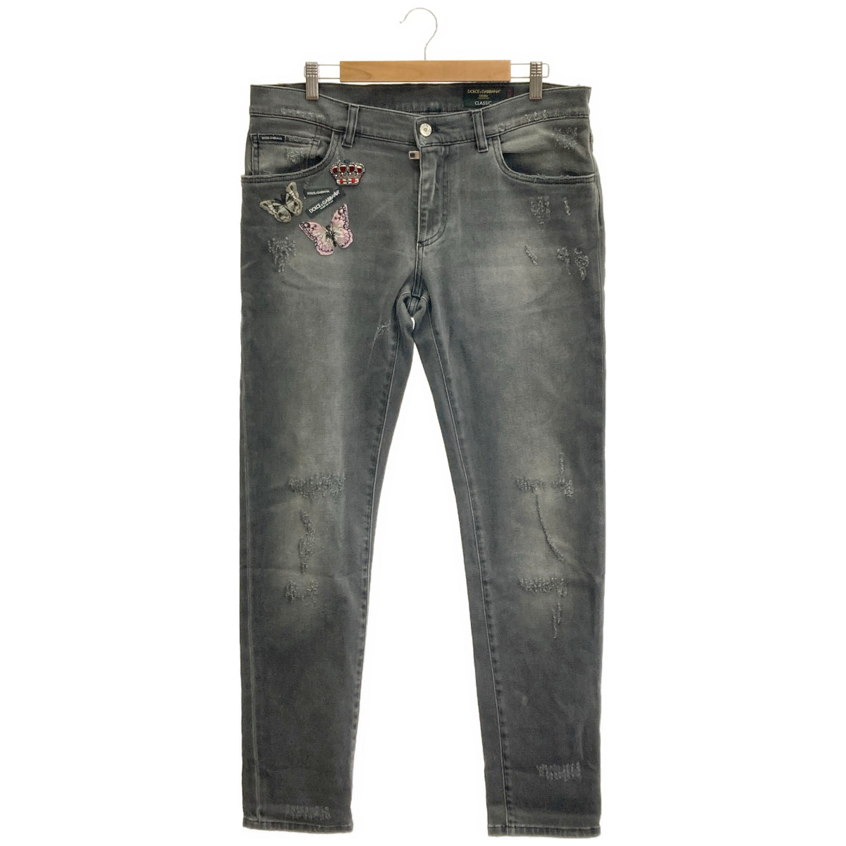 DOLCE&GABBANA ドルチェアンドガッバーナ GY07LZ ブラック CLASSIC 薔薇ワッペン ダメージデニムパンツ ボトムス
