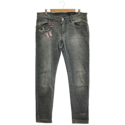 DOLCE&GABBANA ドルチェアンドガッバーナ GY07LZ ブラック CLASSIC 薔薇ワッペン ダメージデニムパンツ ボトムス