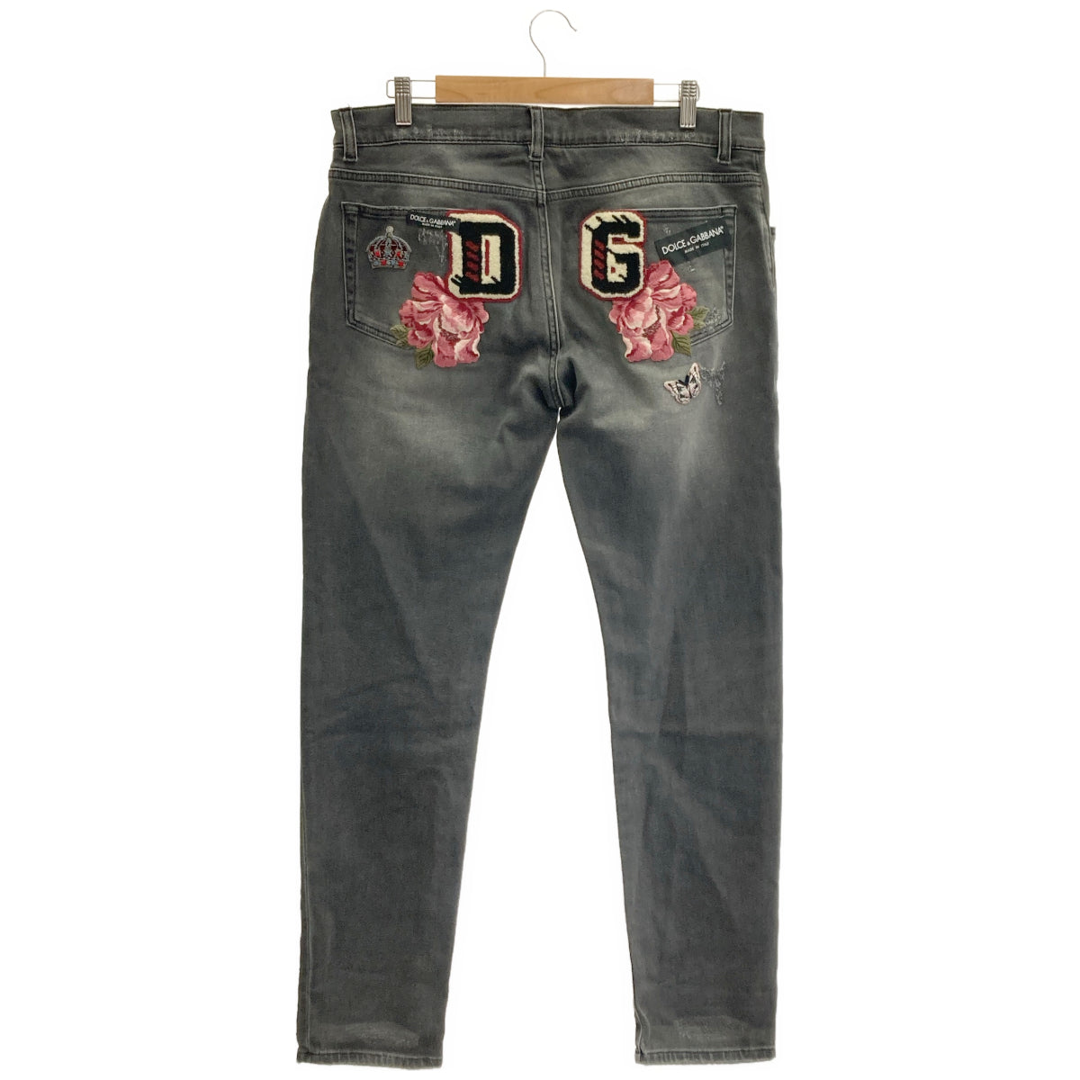 DOLCE&GABBANA ドルチェアンドガッバーナ GY07LZ ブラック CLASSIC 薔薇ワッペン ダメージデニムパンツ ボトムス