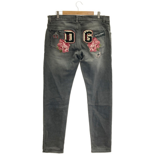 DOLCE&GABBANA ドルチェアンドガッバーナ GY07LZ ブラック CLASSIC 薔薇ワッペン ダメージデニムパンツ ボトムス
