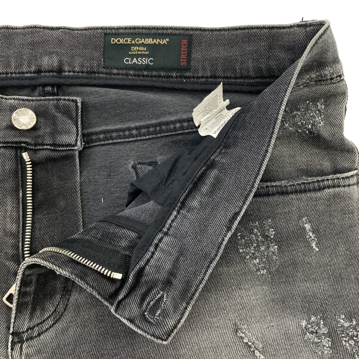DOLCE&GABBANA ドルチェアンドガッバーナ GY07LZ ブラック CLASSIC 薔薇ワッペン ダメージデニムパンツ ボトムス