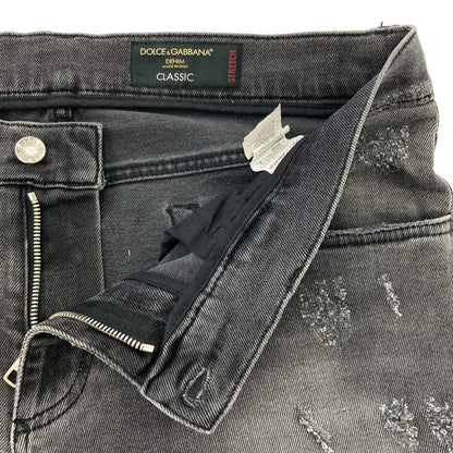 DOLCE&GABBANA ドルチェアンドガッバーナ GY07LZ ブラック CLASSIC 薔薇ワッペン ダメージデニムパンツ ボトムス