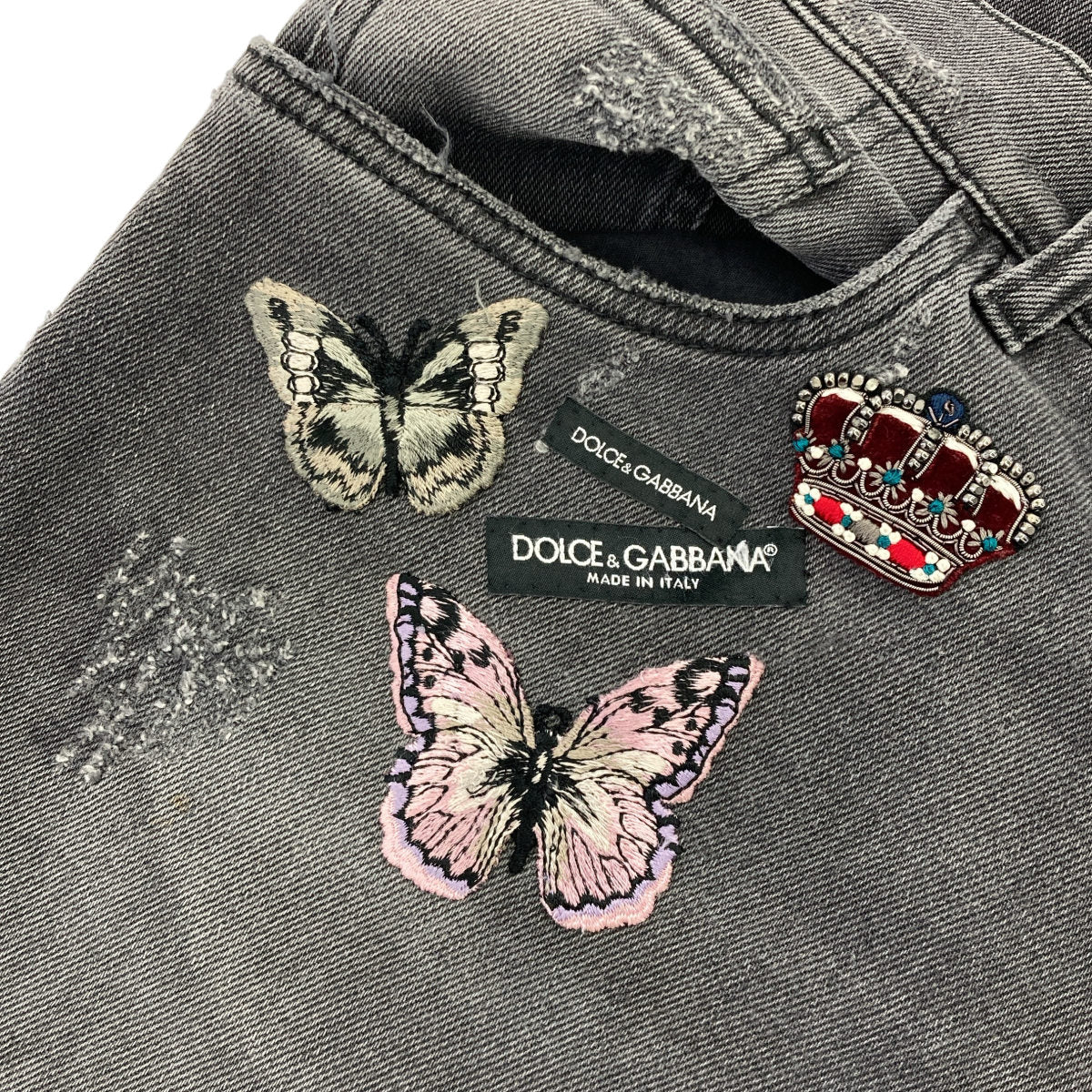 DOLCE&GABBANA ドルチェアンドガッバーナ GY07LZ ブラック CLASSIC 薔薇ワッペン ダメージデニムパンツ ボトムス