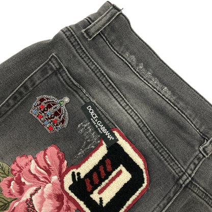 DOLCE&GABBANA ドルチェアンドガッバーナ GY07LZ ブラック CLASSIC 薔薇ワッペン ダメージデニムパンツ ボトムス