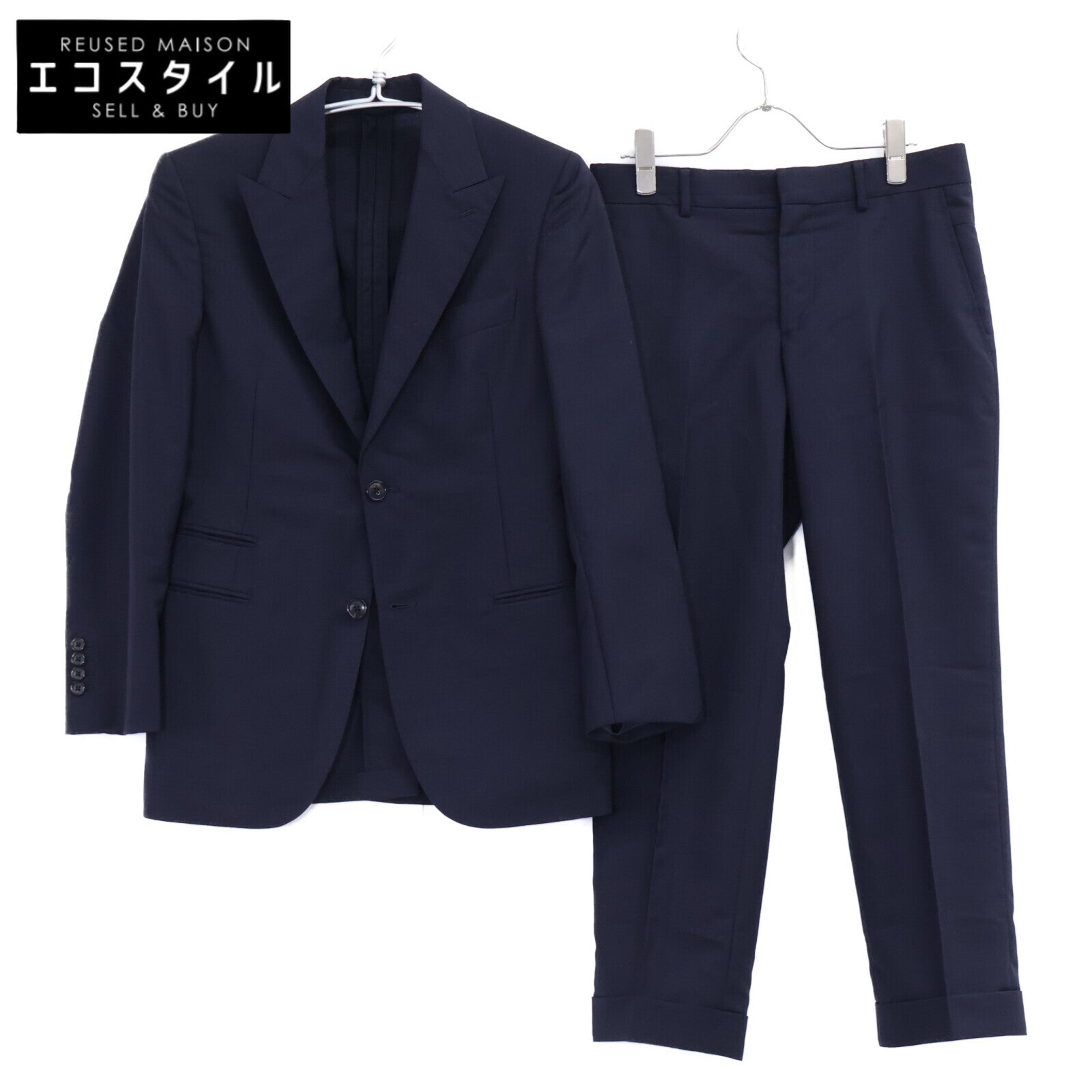 HERMES エルメス 【美品/国内正規】G19851 モヘアｘウール ピークドラペル 2Bシングル スーツ セットアップ