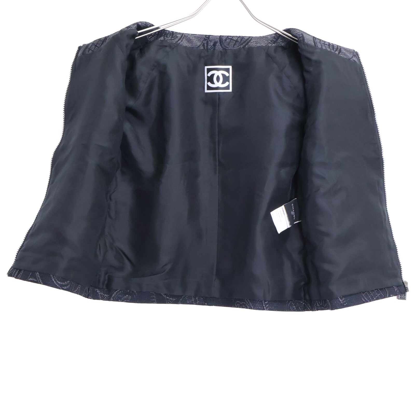 CHANEL シャネル 【美品】P35265V23151 スポーツライン 総柄 シルク混 ノーカラージャケット ジャケット