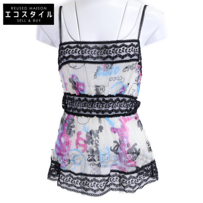 CHANEL 07C P29955V19739 Silk Graffiti CC Lace-Trim Camisole Tops