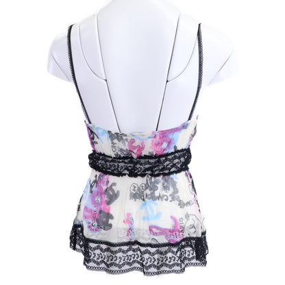 CHANEL 07C P29955V19739 Silk Graffiti CC Lace-Trim Camisole Tops