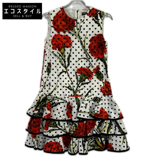 DOLCE&GABBANA ドルチェアンドガッバーナ F6PQ9T/FS6E5 ホワイト ドット&カーネーション ドレスワンピース ワンピース