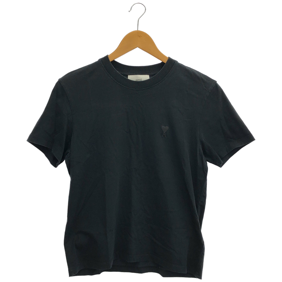 AMI PARIS アミパリス ブラック コットン ロゴ刺繍 Tシャツ トップス
