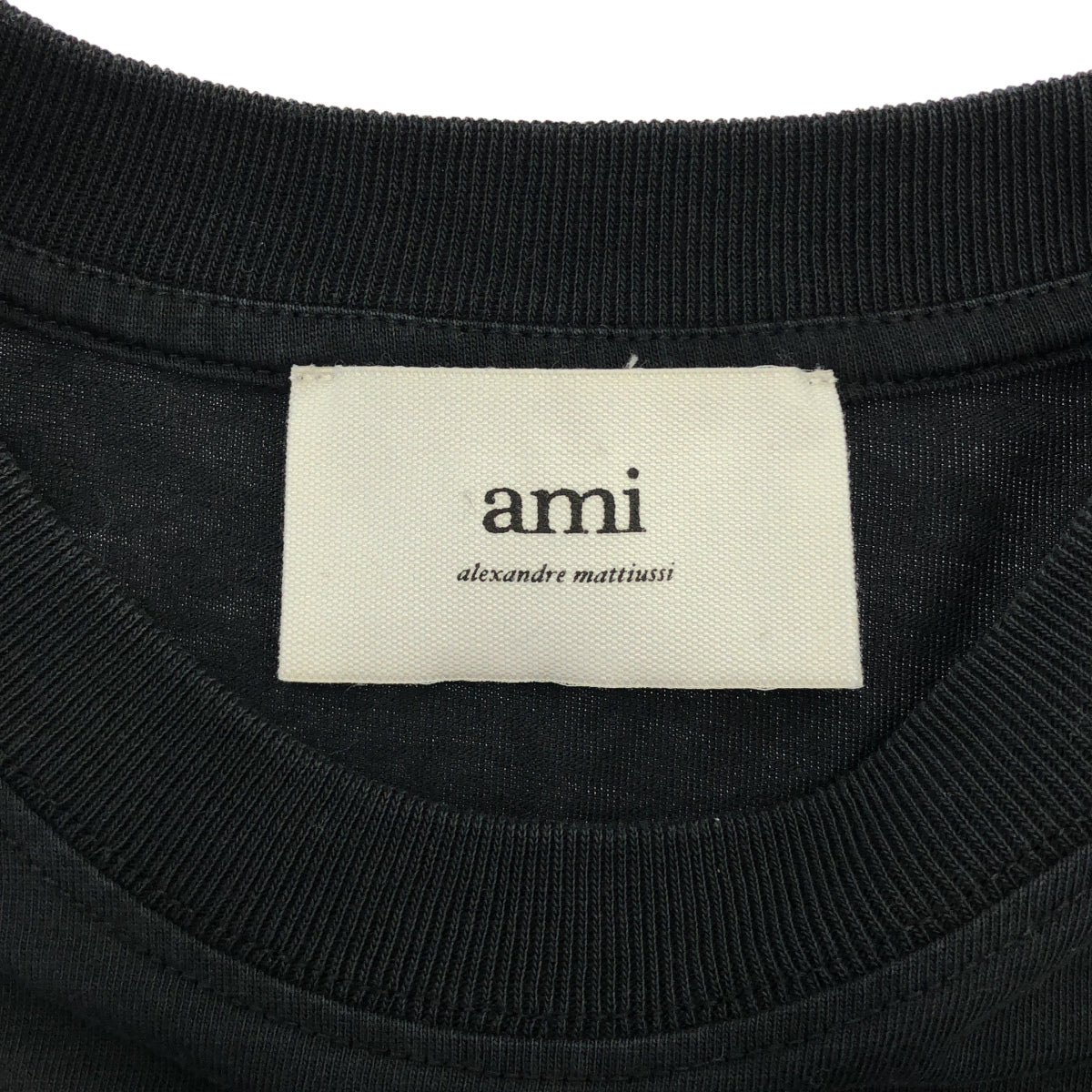 AMI PARIS アミパリス ブラック コットン ロゴ刺繍 Tシャツ トップス