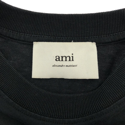AMI PARIS アミパリス ブラック コットン ロゴ刺繍 Tシャツ トップス
