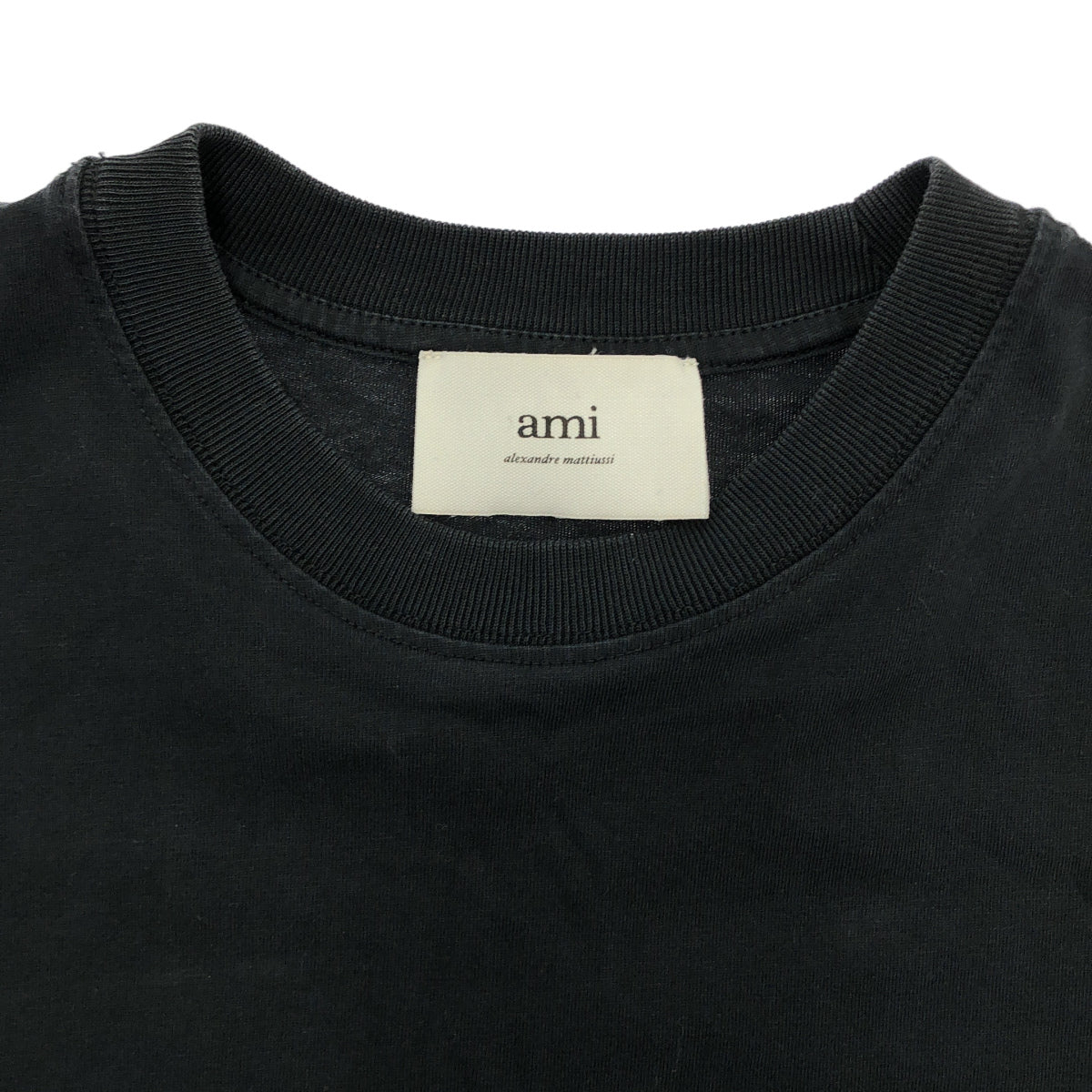 AMI PARIS アミパリス ブラック コットン ロゴ刺繍 Tシャツ トップス