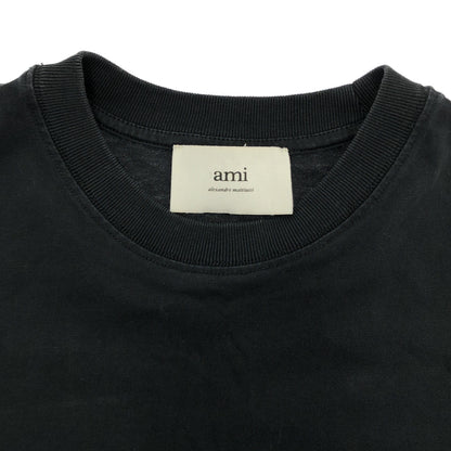 AMI PARIS アミパリス ブラック コットン ロゴ刺繍 Tシャツ トップス