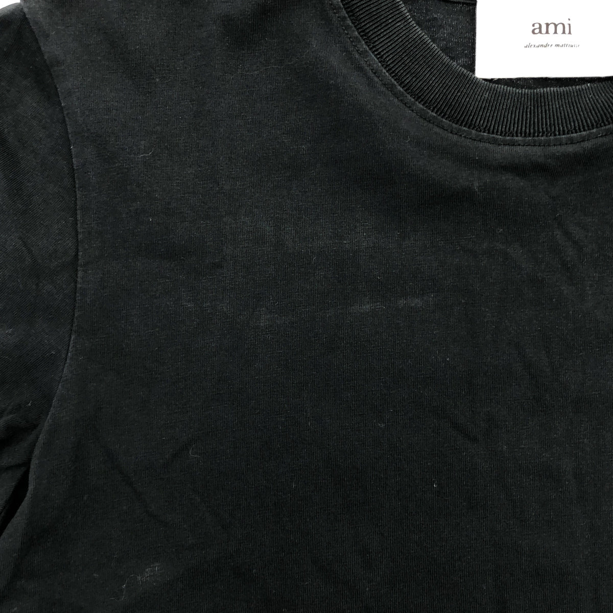 AMI PARIS アミパリス ブラック コットン ロゴ刺繍 Tシャツ トップス