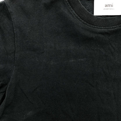 AMI PARIS アミパリス ブラック コットン ロゴ刺繍 Tシャツ トップス