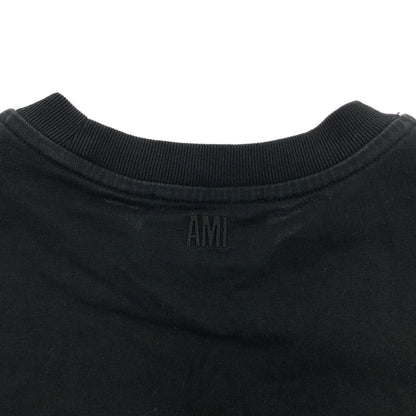 AMI PARIS アミパリス ブラック コットン ロゴ刺繍 Tシャツ トップス