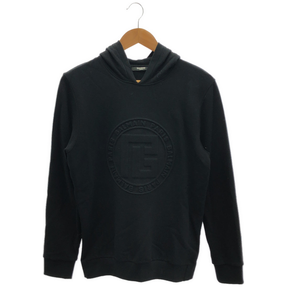BALMAIN Balmain Black Embossed-Logo Pullover Hoodie Top