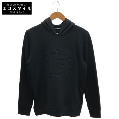 BALMAIN Balmain Black Embossed-Logo Pullover Hoodie Top