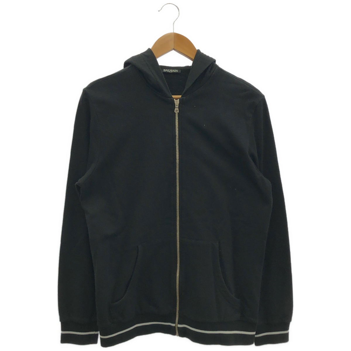 BALMAIN バルマン ブラック コットン ジップアップ パーカー トップス