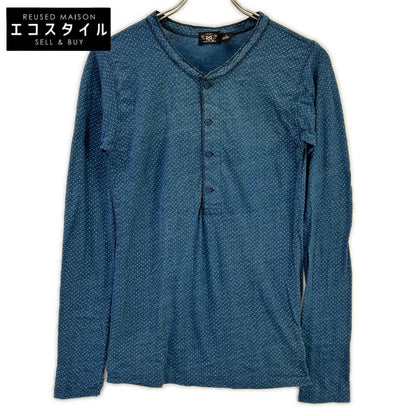 RRL ダブルアールエル ブルー インディゴ ドット柄 ヘンリーネック 長袖 Tシャツ カットソー トップス