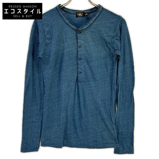 RRL ダブルアールエル ブルー インディゴ ドット柄 ヘンリーネック 長袖 Tシャツ カットソー トップス