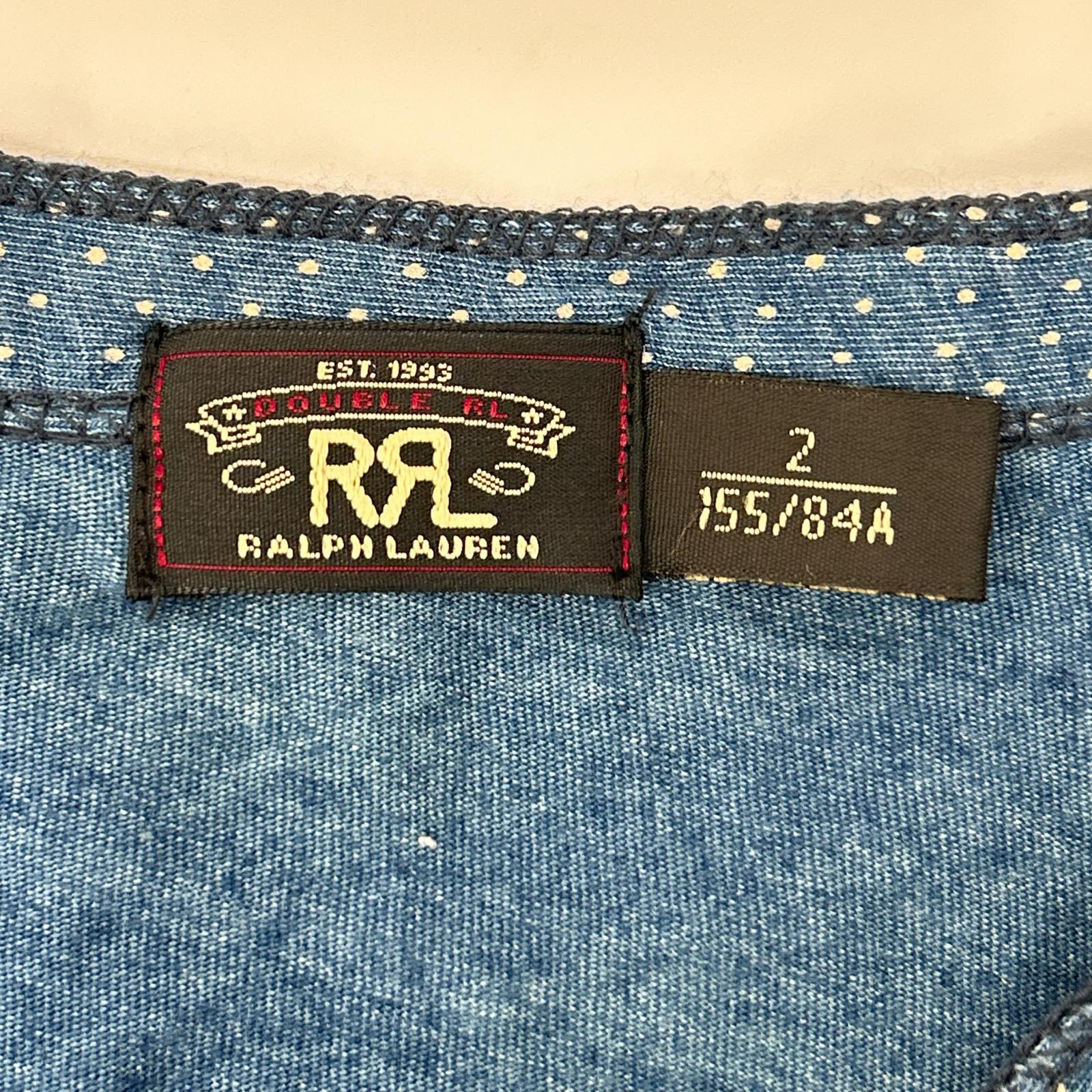 RRL ダブルアールエル ブルー インディゴ ドット柄 ヘンリーネック 長袖 Tシャツ カットソー トップス