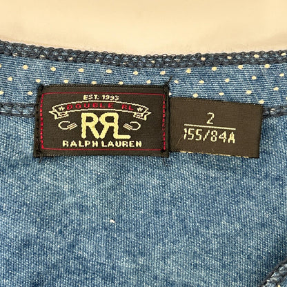 RRL ダブルアールエル ブルー インディゴ ドット柄 ヘンリーネック 長袖 Tシャツ カットソー トップス